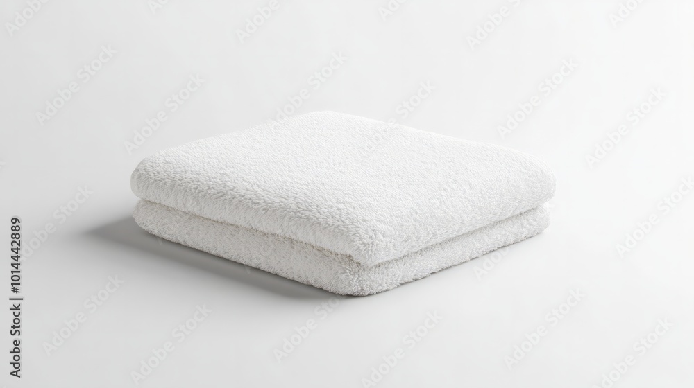 A mockup of a fluffy towel neatly folded on a pristine white background, perfect for spa or hotel promotions A mockup of a fluffy towel neatly folded on a pristine white background, perfect for spa or hotel promotions