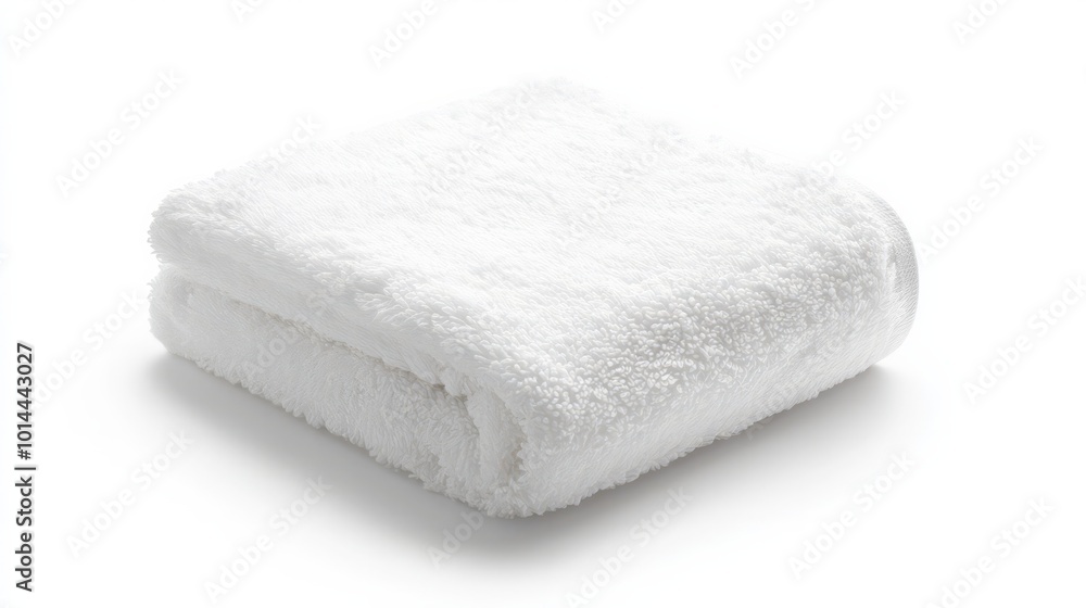 A mockup of a fluffy towel neatly folded on a pristine white background, perfect for spa or hotel promotions A mockup of a fluffy towel neatly folded on a pristine white background, perfect for spa or hotel promotions
