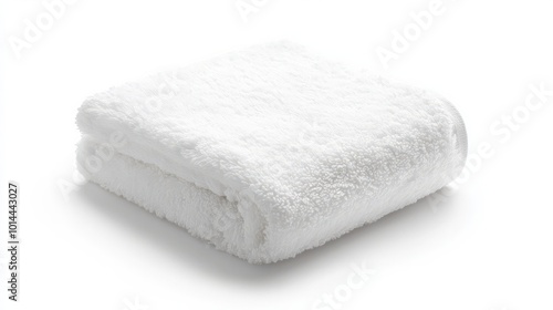 A mockup of a fluffy towel neatly folded on a pristine white background, perfect for spa or hotel promotions
