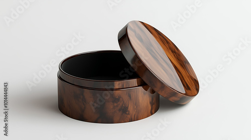 A 3D mockup of a smooth, cylindrical luxury watch box made from polished wood