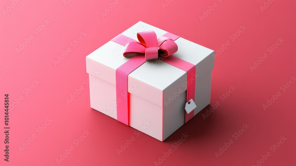 A mockup of a plain gift box with a blank tag on a clean surface, ideal for holiday or special occasion marketing A mockup of a plain gift box with a blank tag on a clean surface, ideal for holiday or special occasion marketing