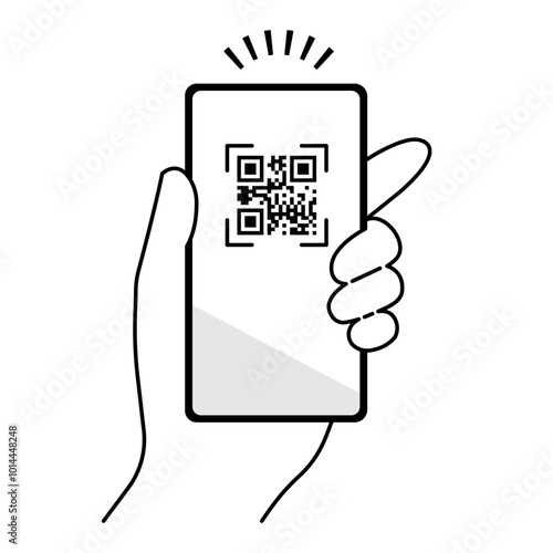 スマホでQRコード決済をするモノクロイラスト