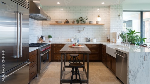 Wallpaper Mural Bright, airy kitchen with white cabinetry and marble countertops. Perfect for design, real estate, or home improvement projects. Torontodigital.ca