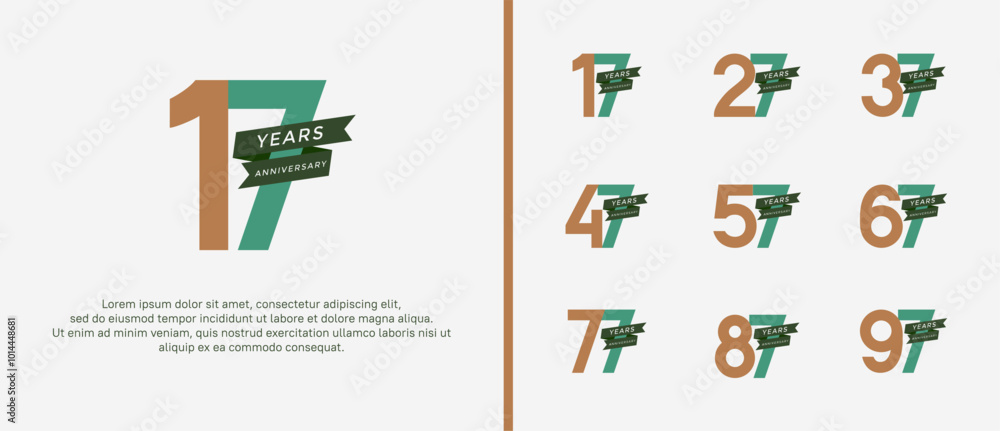 set of anniversary logo flat brown and green color, black ribbon for celebration moment set of anniversary logo flat brown and green color, black ribbon for celebration moment
