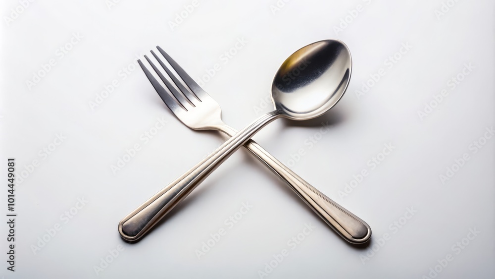 Stylish spoon and fork on a clean white backdrop, perfect for culinary and kitchen stock photos. Ideal for Stylish spoon and fork on a clean white backdrop, perfect for culinary and kitchen stock photos. Ideal for