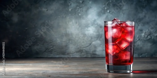 Blended red cocktail in a glass with ice, Minimalist photo