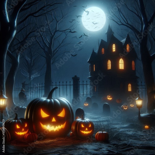 halloween background with pumpkin and castle dark