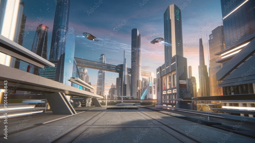 This vibrant illustration captures a utopian cityscape at sunset, showcasing flying vehicles and sleek architecture, perfect for projects themed around innovation, technology, and the future. This vibrant illustration captures a utopian cityscape at sunset, showcasing flying vehicles and sleek architecture, perfect for projects themed around innovation, technology, and the future.