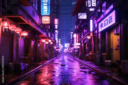 Fototapeta Naklejka Na Ścianę i Meble -  Futuristic purple neon themed Asian style city at night	
