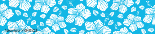 Hand drawn hibiscus floral Tropical seamless pattern. flower and leaes background.