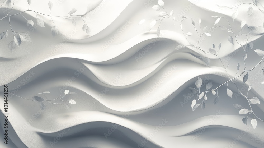 Elegant White Wave Pattern with Subtle Leaf Details Elegant White Wave Pattern with Subtle Leaf Details