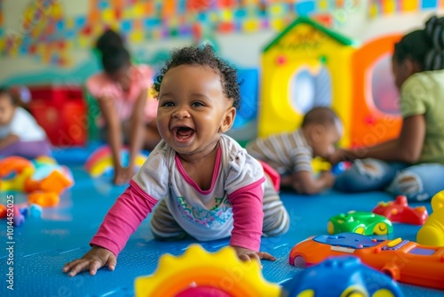 Happy Baby Crawling in Playroom