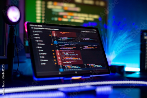 Photography Notebook closeup photo. CSS, JavaScript and HTML usage. Monitor