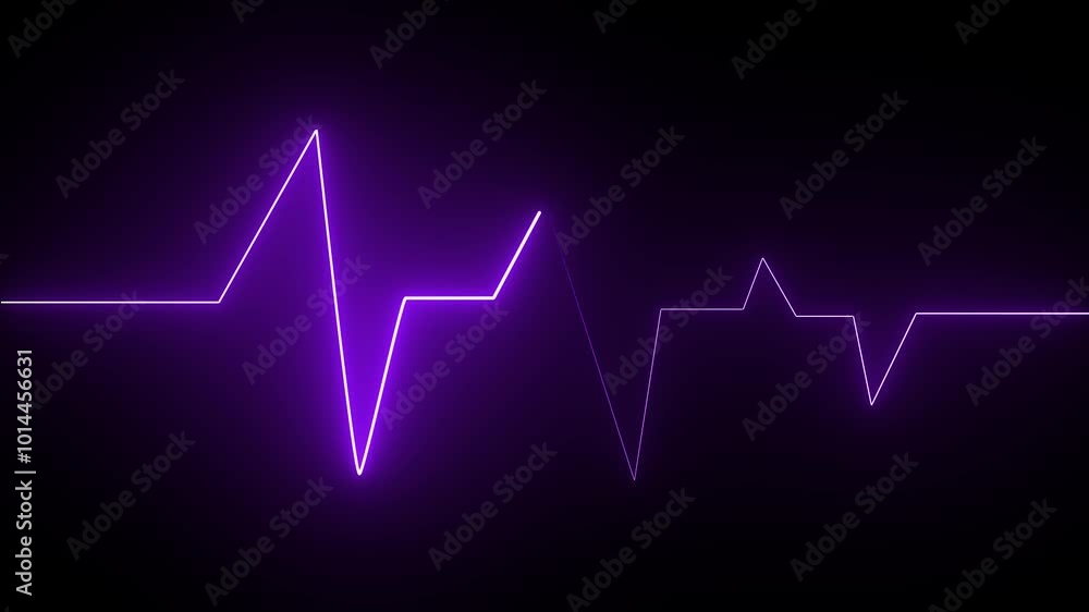 Neon Digital Heartbeat Plus Animation. Neon heartbeat on black isolated background. purple color neon line Neon Digital Heartbeat Plus Animation. Neon heartbeat on black isolated background. purple color neon line