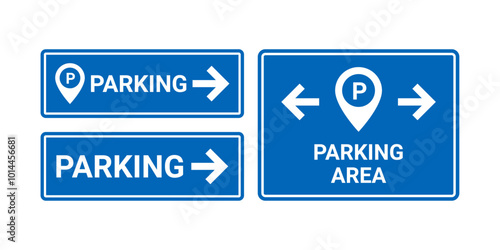 Car parking area signs with direction arrow vector.