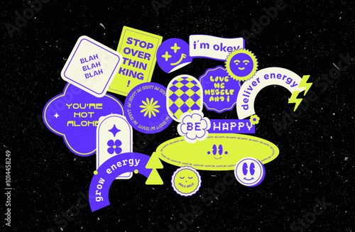 Affirmation sticker pack. Self motivation sticker pack. Set of cool sticker pack vector illustration. Cool patches pack.
