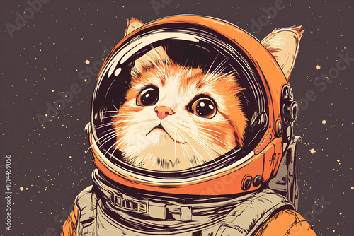 illustration of a cute little cat wearing an astronaut helmet