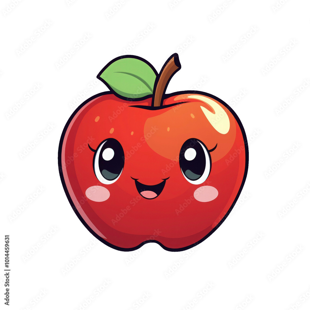 A smiling red apple with big eyes and a green leaf, perfect for food blogs, children's books, or healthy eating posters. Generative AI A smiling red apple with big eyes and a green leaf, perfect for food blogs, children's books, or healthy eating posters. Generative AI