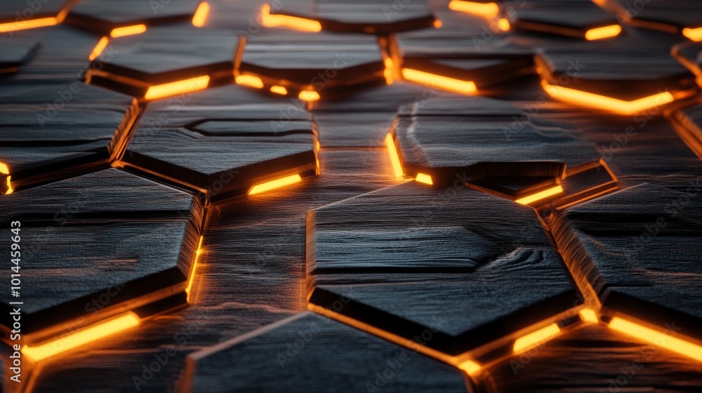 Glowing Hexagonal Pattern on Wooden Surface Glowing Hexagonal Pattern on Wooden Surface