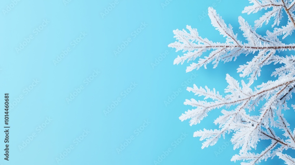 Obraz premium A frosty snowflake against a bright blue background, creating a serene winter atmosphere.