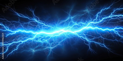 Bright blue electricity or lightning bolt on a dark background showcasing dynamic powerful energy and electrical charge in vivid detail