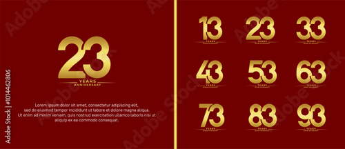 set of anniversary logo flat gold color on red background for celebration moment