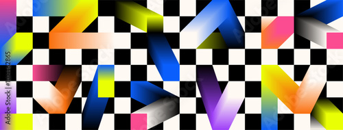 Colorful abstract gradient shapes, chess mate background, trendy motif background, trendy vivid colorful gradient elements, blend background.
