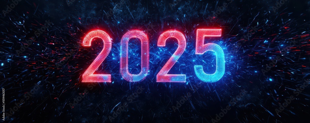 Colorful digital representation of the year 2025, surrounded by sparkling effects, symbolizing celebration and anticipation for the future. Colorful digital representation of the year 2025, surrounded by sparkling effects, symbolizing celebration and anticipation for the future.