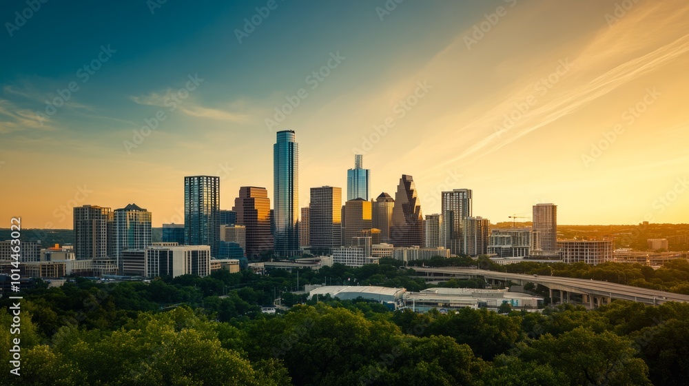 Austin Skyline Sunset Cityscape Architecture Buildings Texas USA Austin Skyline Sunset Cityscape Architecture Buildings Texas USA