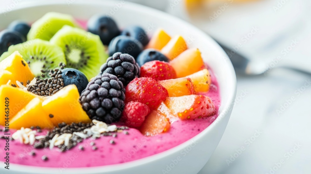 Delicious Fruit Smoothie Bowl with Kiwi Mango Strawberries and Blackberries Delicious Fruit Smoothie Bowl with Kiwi Mango Strawberries and Blackberries