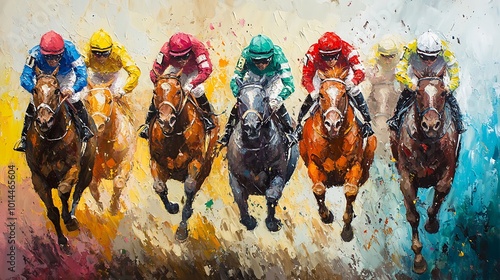 Wallpaper Mural Six Horses in a Painting Racing Toward the Finish Line. Torontodigital.ca