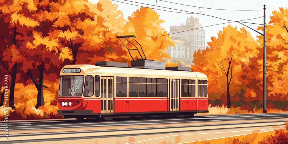 Obraz premium Vintage Tram in Autumn Forest