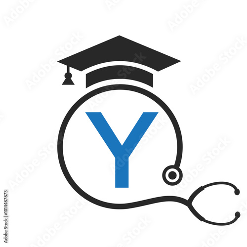 Medical Logo On Letter Y with Stethoscope Icon. Doctor Symbol and Healthcare Logotype