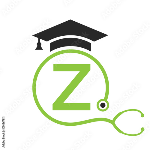 Medical Logo On Letter Z with Stethoscope Icon. Doctor Symbol and Healthcare Logotype