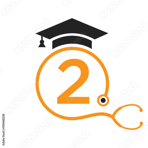 Medical Logo On Letter 2 with Stethoscope Icon. Doctor Symbol and Healthcare Logotype