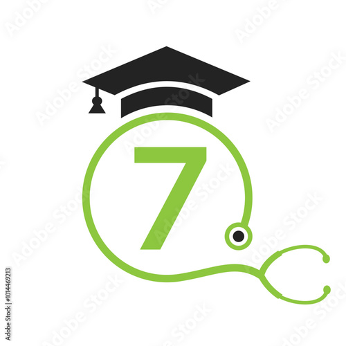 Medical Logo On Letter 7 with Stethoscope Icon. Doctor Symbol and Healthcare Logotype