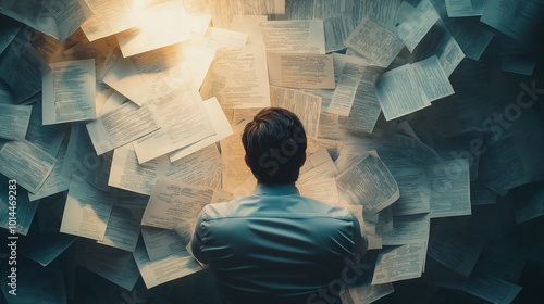 A manager looking at a pile of unopened mail, overwhelmed by tasks