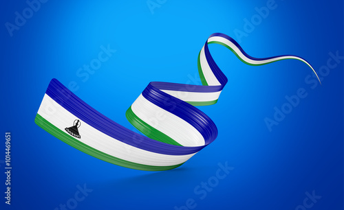 3d Flag Of Lesotho 3d Shiny Waving Lesotho Ribbon Flag On Blue Background 3d Illustration photo