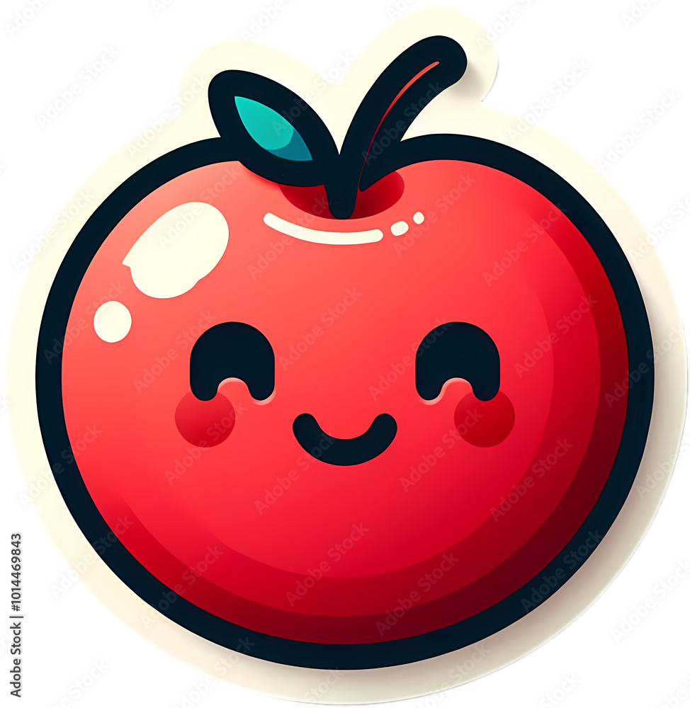 A round cutout of flat illustration of a smiling apple - Sticker