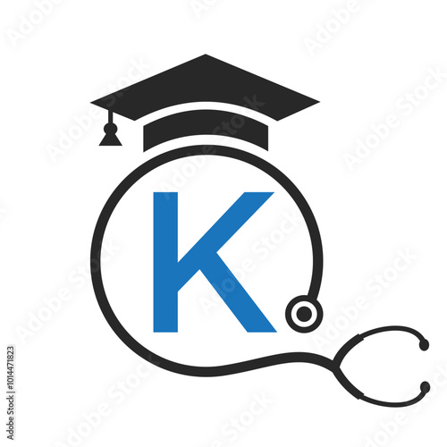 Medical Logo On Letter K with Stethoscope Icon. Doctor Symbol and Healthcare Logotype