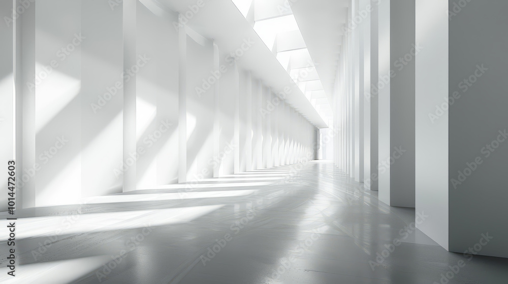 Obraz premium Minimalist abstract background, delicate silver rays, clean white interior wall.
