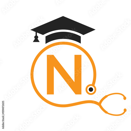 Medical Logo On Letter N with Stethoscope Icon. Doctor Symbol and Healthcare Logotype