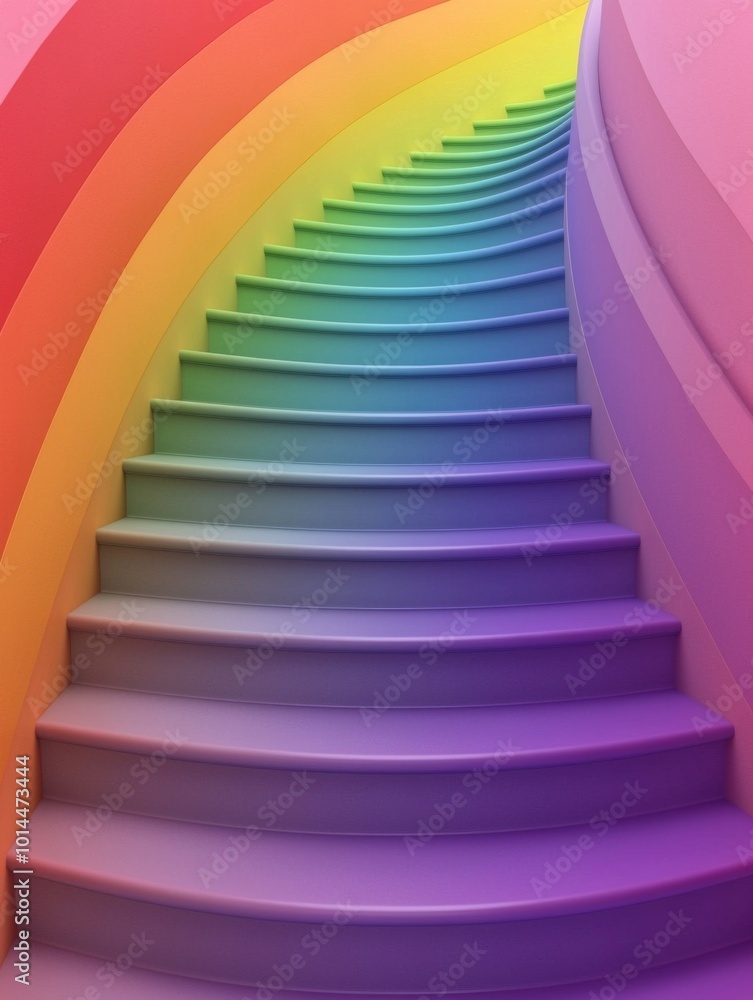 Obraz premium Colorful Spiral Staircase Leading to Dreamy Clouds