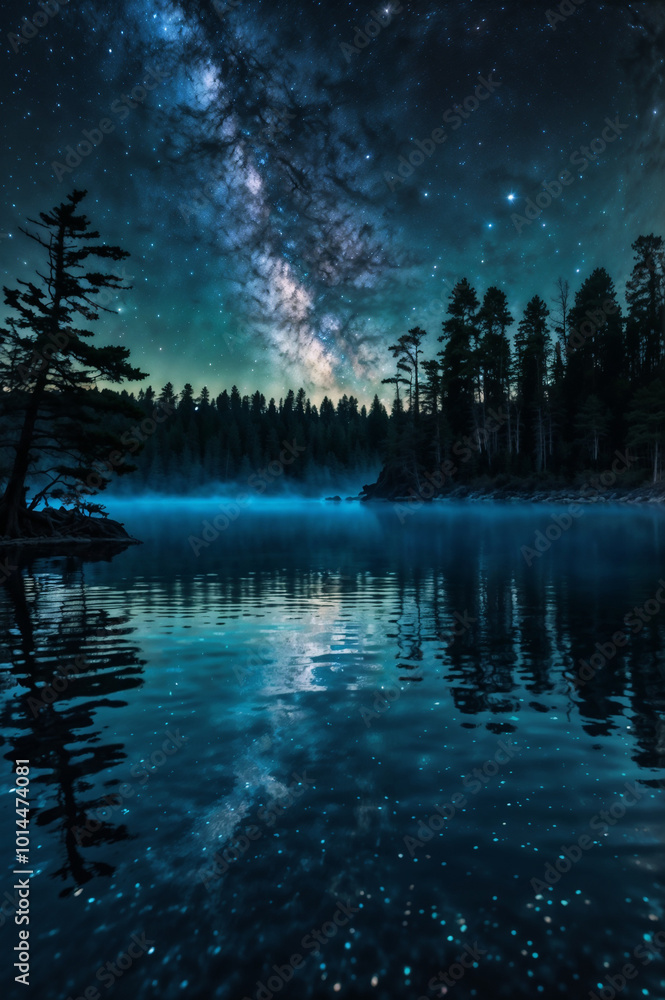 night landscape with lake and trees night landscape with lake and trees
