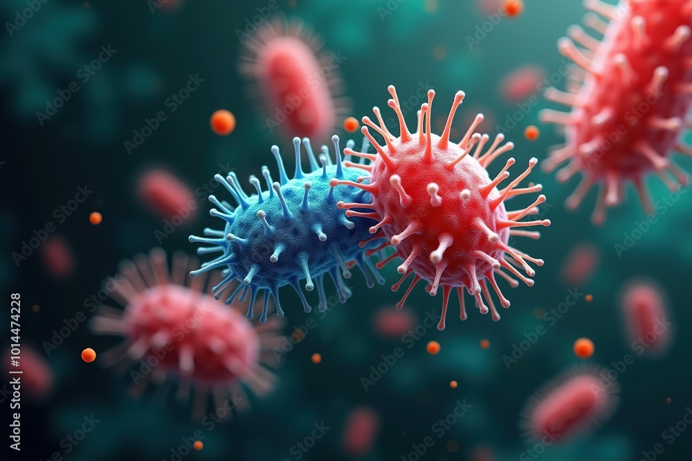 Detailed and Vibrant Depiction of Microbial Life in a Colorful Medical Environment. High-Resolution Bacterial World with Microflora in Focus. Detailed and Vibrant Depiction of Microbial Life in a Colorful Medical Environment. High-Resolution Bacterial World with Microflora in Focus.