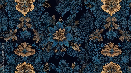 Indonesian batik motifs with very distin blue background photo