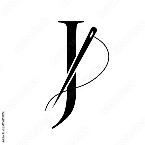 Tailor Logo On Letter J Concept With Needle And Thread Symbol. Fabric Sign