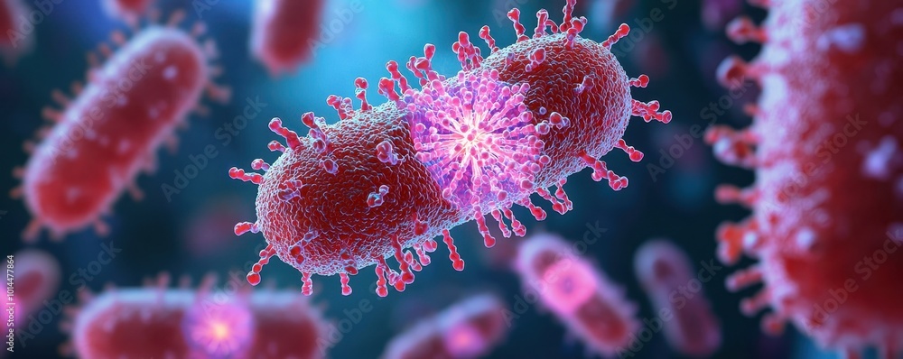 Microscopic view of bacteria showcasing vibrant colors and intricate structures, emphasizing their biological significance Microscopic view of bacteria showcasing vibrant colors and intricate structures, emphasizing their biological significance
