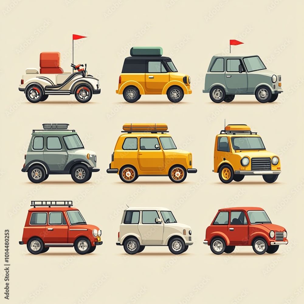 Set of Cartoon Cars for Design Project Cute Vehicles Illustration Set of Cartoon Cars for Design Project Cute Vehicles Illustration