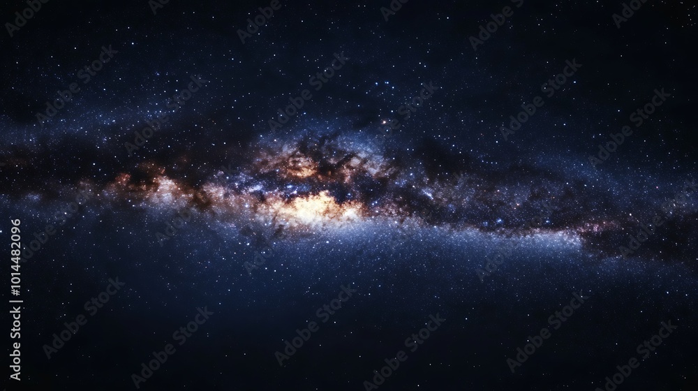 A breathtaking view of the Milky Way galaxy, a band of stars and gas stretching across the night sky. A breathtaking view of the Milky Way galaxy, a band of stars and gas stretching across the night sky.